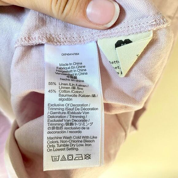 MADEWELL Embroidered Dress Popover Lagenlook Oversize Cotton Linen Pink Midi XXS - Picture 7 of 8